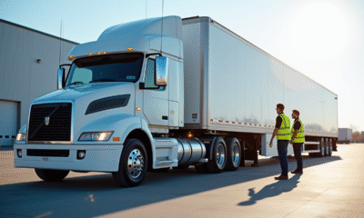 Camion semitrailer neuf dans un centre logistique moderne