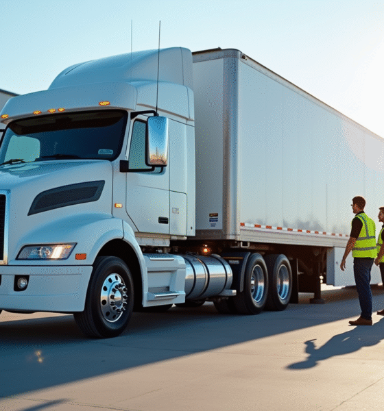 Camion semitrailer neuf dans un centre logistique moderne