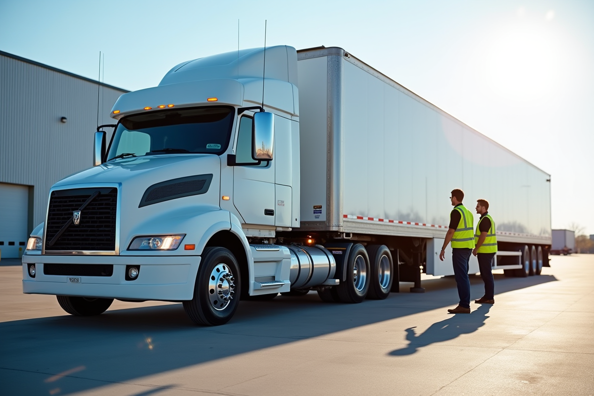 Camion semitrailer neuf dans un centre logistique moderne