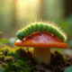 Chenille verte sur un champignon dans la forêt