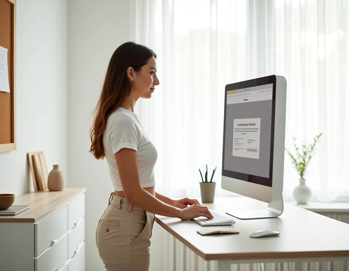 Jeune femme confirmant l'annulation d'Amazon Prime sur un ordinateur de bureau à domicile
