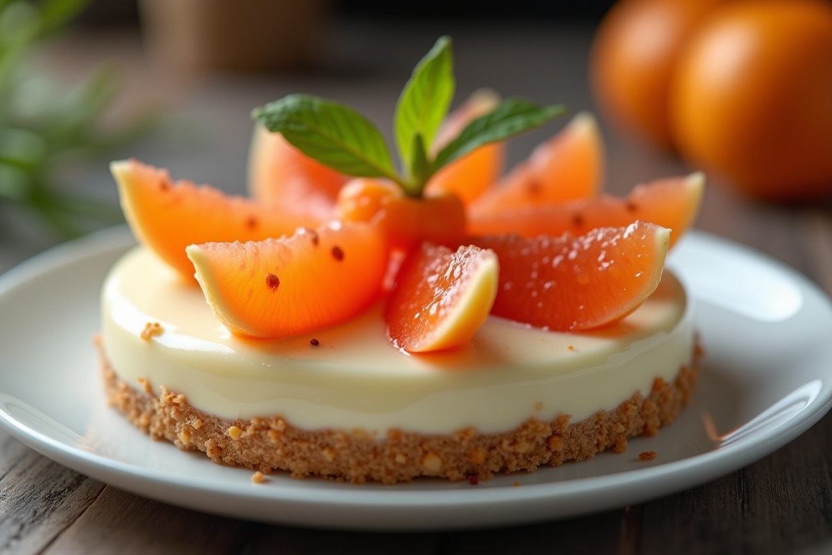 Dessert gourmet avec tranches de starfruit sur une base crémeuse