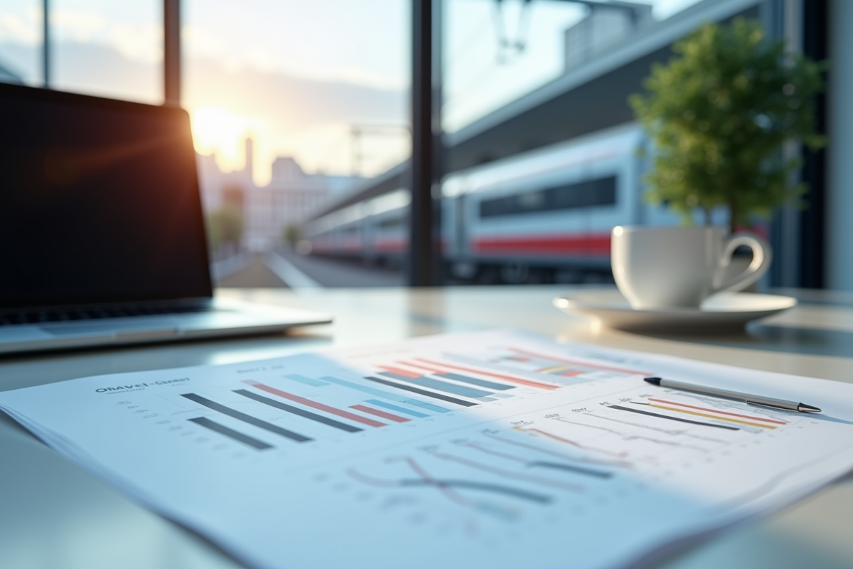 Détails financiers SNCF sur un bureau lumineux