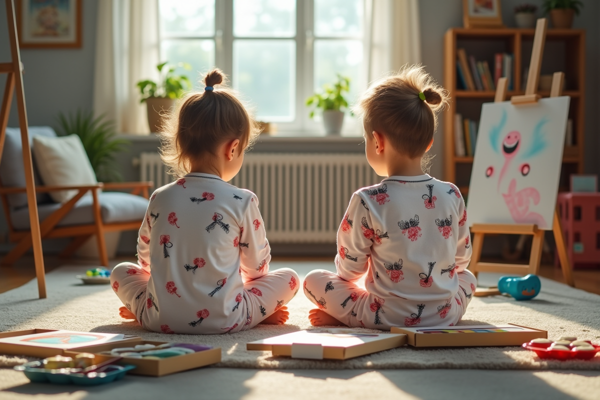Deux enfants concentrés sur leurs tableaux de peinture à numéros