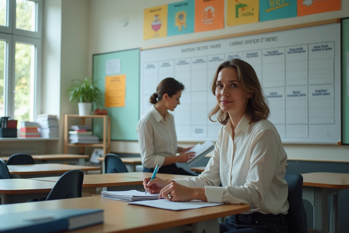 Professeure ajustant le calendrier dans la classe