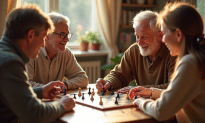 Famille multigenerational jouant à un jeu de société lumineux