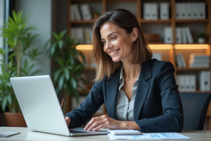 Femme d affaires analysant des graphiques financiers au bureau