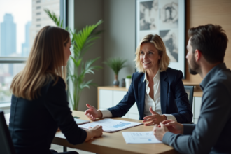 Femme confiante présentant un plan d'affaires à des investisseurs