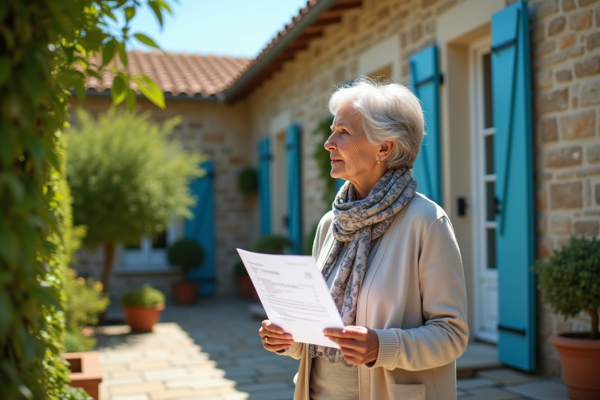 Femme retraitée regarde la façade d