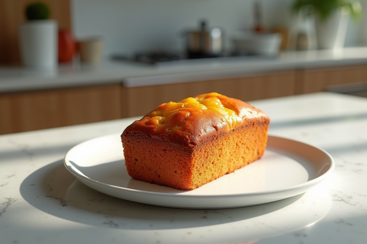 Gâteau au poivron et chorizo entier sur assiette blanche