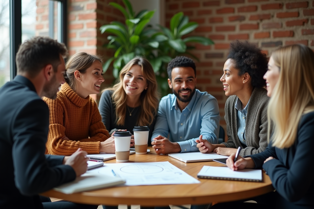 Groupe de professionnels en réunion dans un bureau moderne