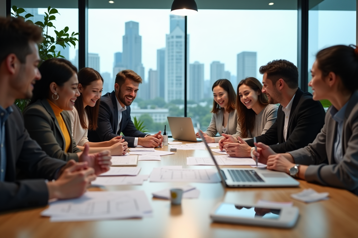 Groupe de professionnels en réunion dans un bureau moderne