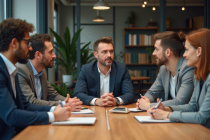 Groupe de professionnels en réunion dans un bureau moderne