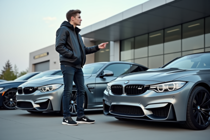 Jeune homme pointant les grilles des BMW M3 et M4