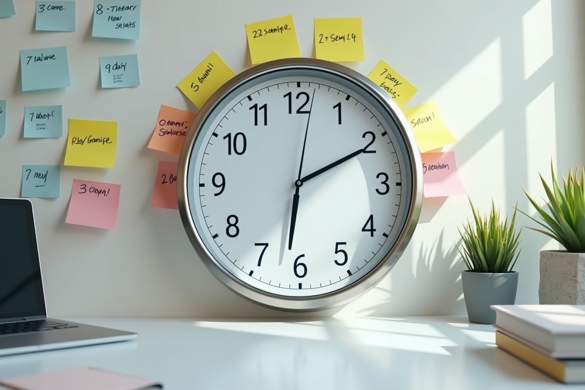 Horloge murale brillante avec notes autocollantes de conversions
