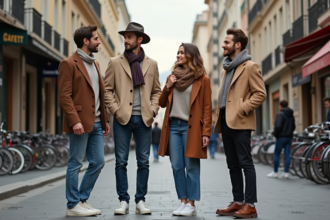 Groupe de jeunes adultes à la mode dans une rue urbaine européenne