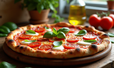 Pizza chorizo fraîche avec mozzarella et basilic