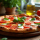 Pizza chorizo fraîche avec mozzarella et basilic