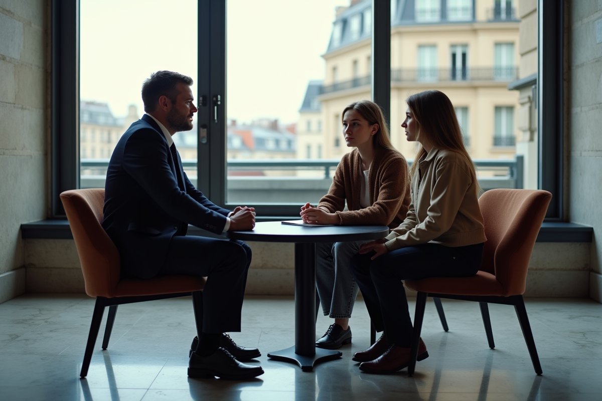 Groupe en discussion dans une salle d