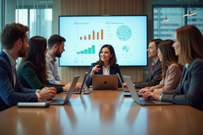 Groupe de professionnels collaborant autour d'une table moderne