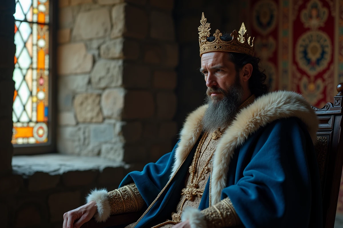 Portrait de Charles VI en robe royale dans une chambre sombre