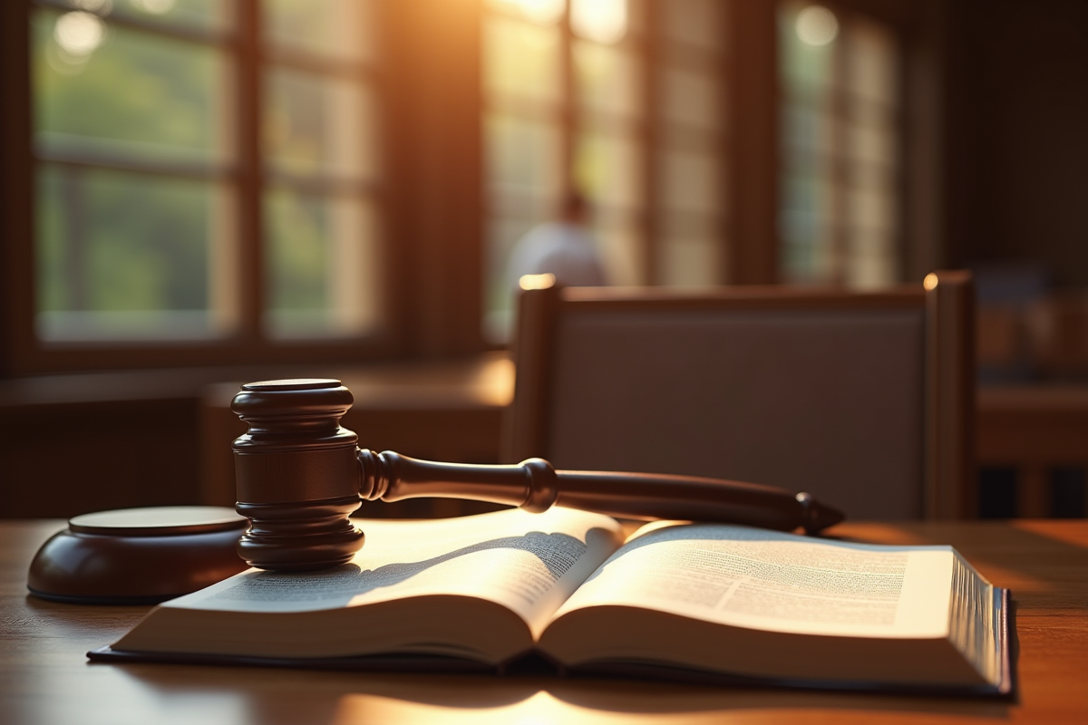 Gavel et code civil sur un bureau en salle d
